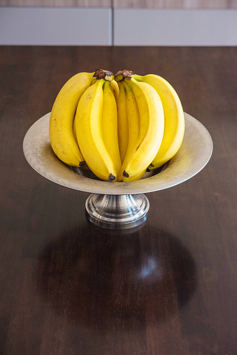 Banana Bundle in Silver Bowl - High Angle View