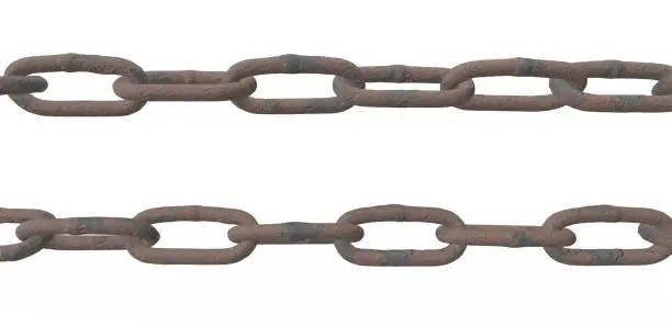 Photo of 3d render Rusty Chain links isolated on white background