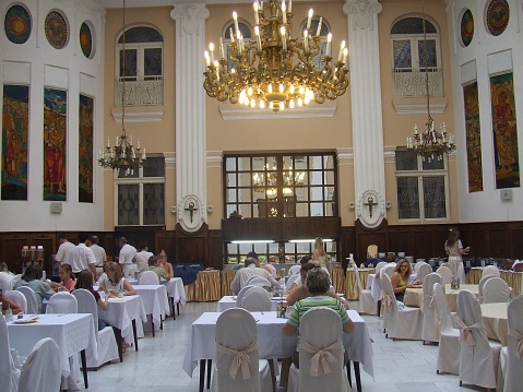 Restaurant of the hotel in Debrecen. High quality photo