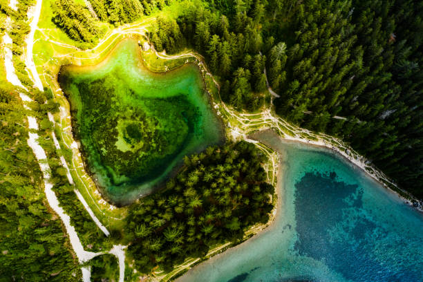istock Peaceful aerial view at Green Lake in Austria 1266429085