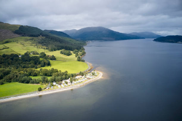 Loch Long aerial view towards Coulport in Argyll and Bute Scotland Loch Long aerial view towards Coulport in Argyll and Bute Scotland UK argyll and bute stock pictures, royalty-free photos & images
