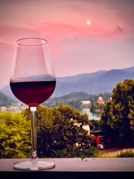 istock Slovenian red wine with Lake Bled in background 1266433459
