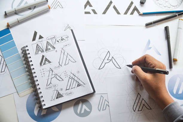 istock Graphic designer creative design sketch drawing logo Trademark brand Workspace 1266436338
