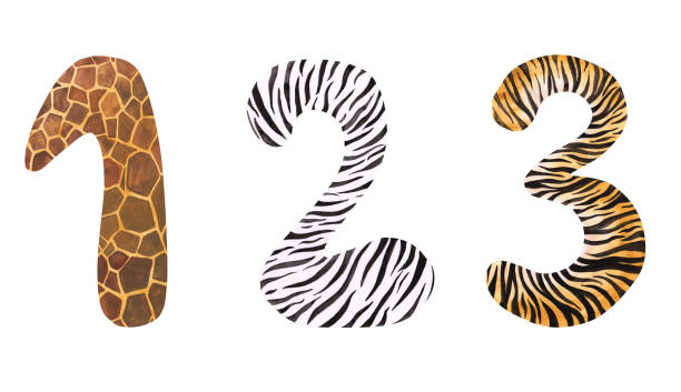 Watercolor Set Of Safari Style Numbers 1 2 3 Isolated On A White Background  Handdrawn Animal Print Symbols For Your Design Giraffe Zebra And Tiger  Numbers For African Parties And Other Events