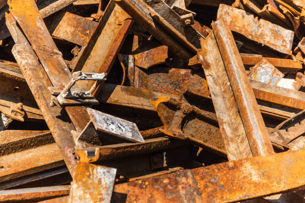 istock Rusted railroad tracks at a scrap yard 1266441277