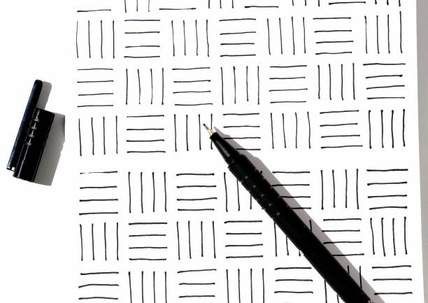 Vertical and horizontal lines are drawn with a black liner on white paper.