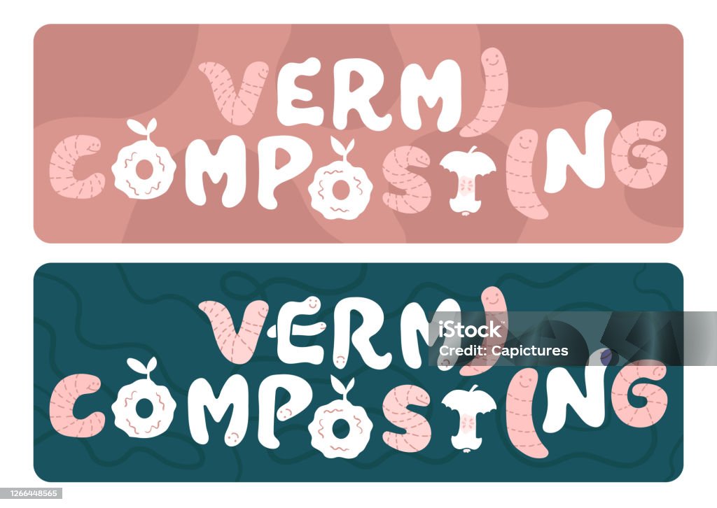 Vermiculture Sign Vermicomposting Lettering Set Stock Illustration - Download Image Now ...