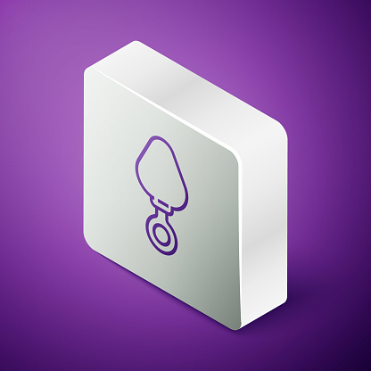Isometric line Anal plug icon isolated on purple background. Butt plug sign. Fetish accessory. Sex toy for men and woman. Silver square button. Vector Illustration