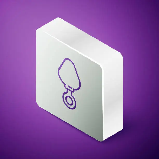 Vector illustration of Isometric line Anal plug icon isolated on purple background. Butt plug sign. Fetish accessory. Sex toy for men and woman. Silver square button. Vector Illustration