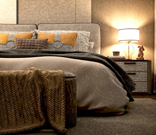 istock 3D Render of bedroom in luxury hotel 1266453598