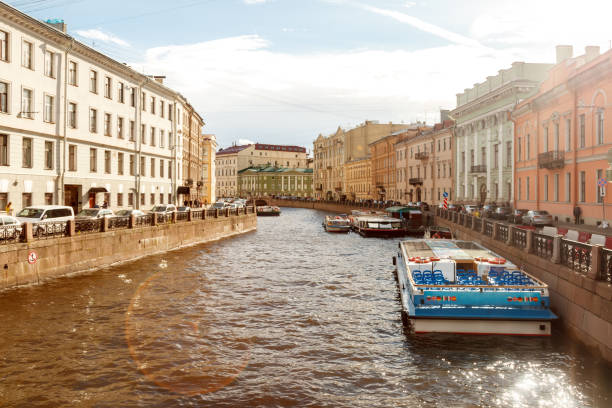 istock View Moika river canal embankment at sun day 1266453786