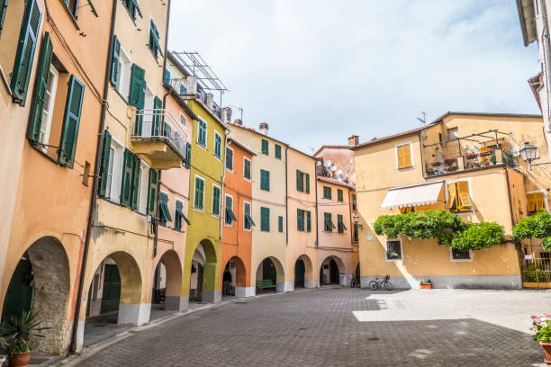 Beautiful houses with colored facades in Varese Ligure stock photo