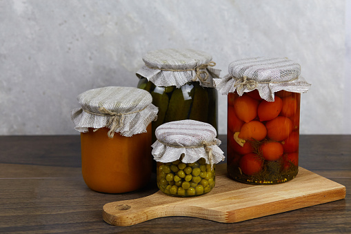 Canned vegetables in homemade glass jars
