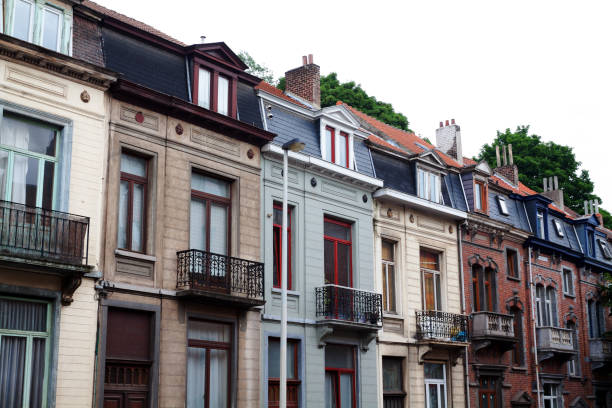 Narrow belgian styled row houses in Brussels Etterbeek Narrow belgian styled row houses in Brussels Etterbeek houses in brussels stock pictures, royalty-free photos & images