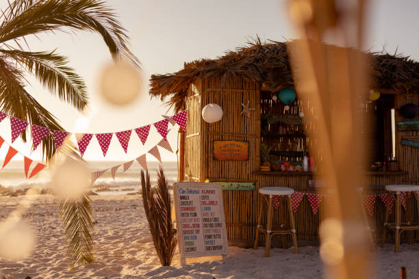 istock Japan garlands and a hut on beach 1266464990