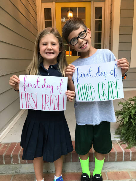 first day of first and third grade - first day of school imagens e fotografias de stock