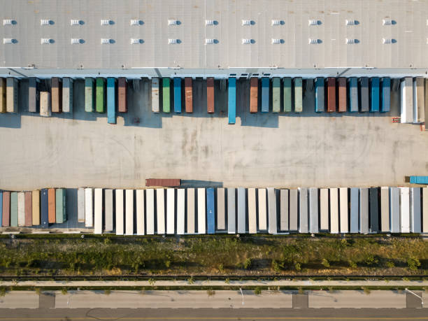 Overhead view of a warehouse yard