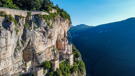 Church Madonna della Corona, a pilgrims church, built in the rocks, 773 m over sea level, region veneto, near lake Garda, Italy