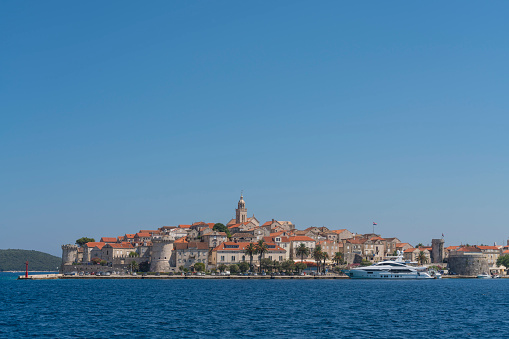 Yachts outside Korčula Town. Korčula is a Croatian island in the Adriatic Sea.