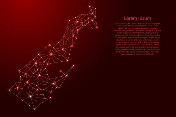 Vector illustration of Monaco map of polygonal futuristic mosaic red lines network, rays and space stars for banner, poster, greeting card. Vector illustration.