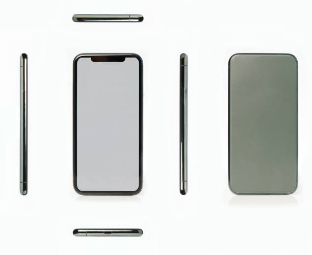 Different views of modern smartphone isometric isolated on white background