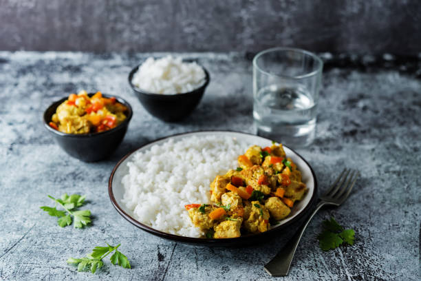 istock Curry chicken with rice in a plate 1266481451