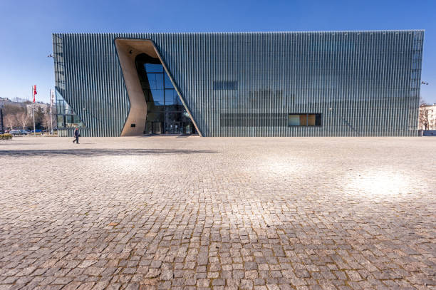 The Museum of the History of Polish Jews in Central Warsaw. View from outside of this stunning architecture