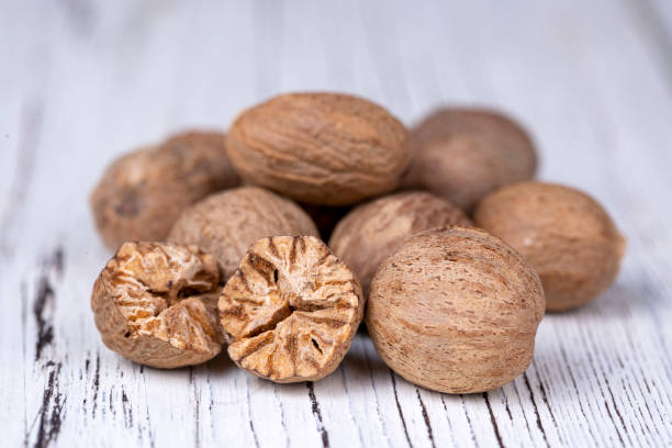 istock Nutmeg spice isolated on the white background 1266483252