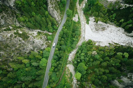 Mountainous road and lush forest