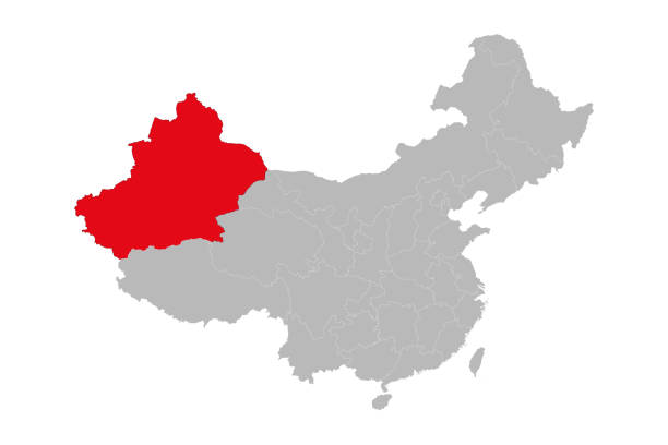 синьцзян уйгур подчер�кнул на карте китая. - uighur stock illustrations