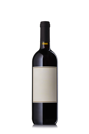 Bottle of red Italian wine on black background.