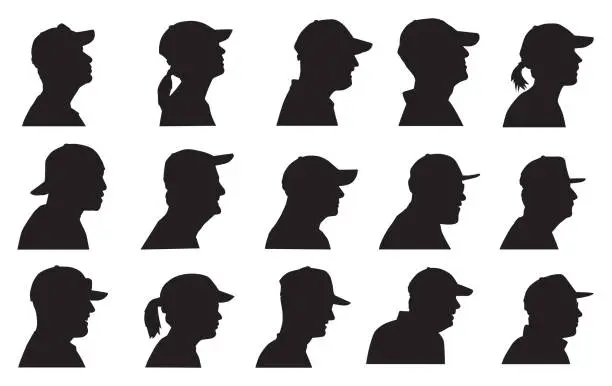 Vector illustration of Baseball Cap Head Profiles