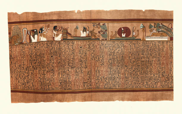 ilustraciones, imágenes clip art, dibujos animados e iconos de stock de antiguo egipto, papiro de ani, dios del sol ra matando serpiente - african descent africa african culture pattern