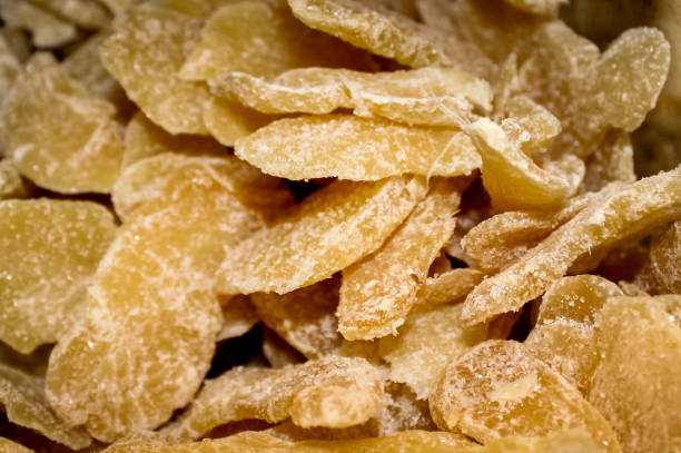 istock Isolated pile of crystallized ginger slices, close up 1266496655