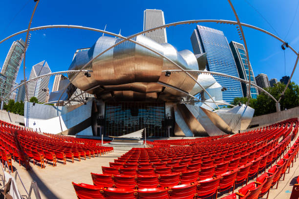 pavilhão jay pritzker - chicago skyline illinois downtown district - fotografias e filmes do acervo