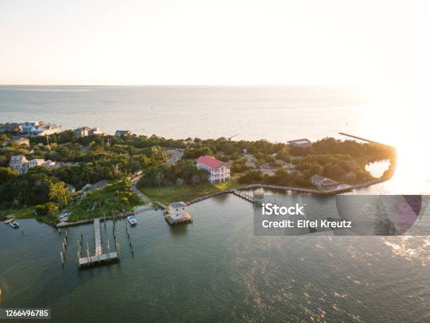 Aerial View Of Village On Ocracoke Island North Carolina Stock Photo - Download Image Now