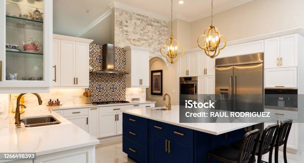 White Kitchen Design Stock Photo - Download Image Now - Kitchen, Luxury, Home Interior