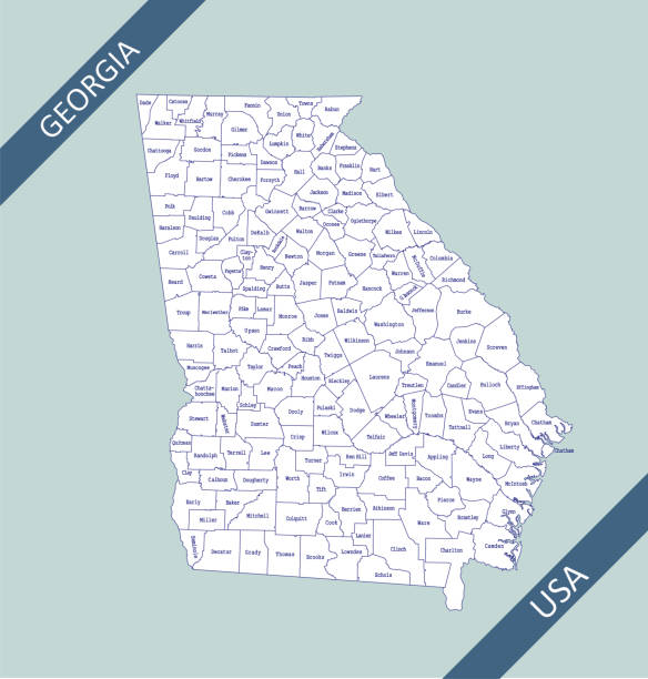 County map of Georgia Highly detailed map of Georgia counties state of United States of America for web banner, mobile, smartphone, iPhone, iPad applications and educational use. The map is accurately prepared by a map expert. florida us state stock illustrations