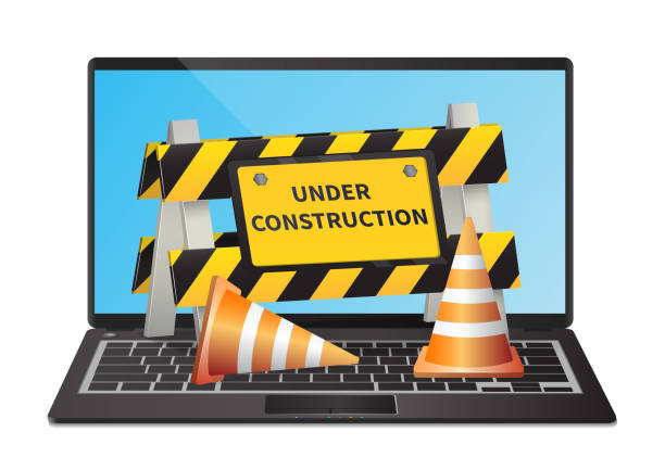 Under construction website page Under construction website page on laptop illustration web page computer icon symbol engineer stock illustrations