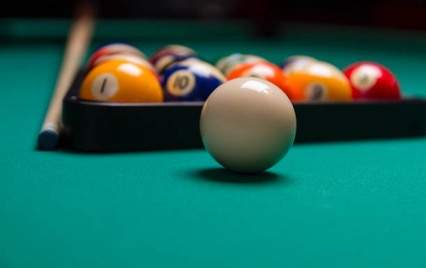 istock Billiard balls arranged in a triangle;selective focus on cue ball;shallow focus; focus is on the white ball 1266505979