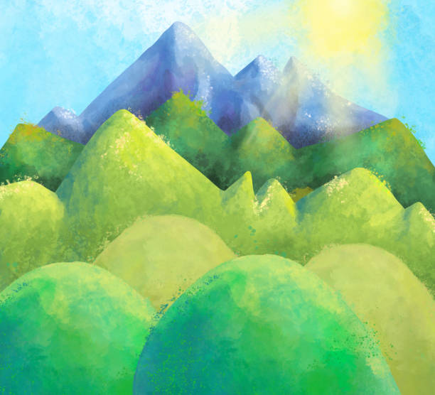 istock Watercolor summer mountain landscape, natural sunny countryside scene. 1266508990