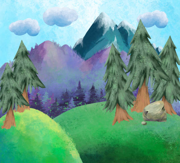 istock Watercolor summer mountain landscape, natural sunny countryside scene. 1266508992