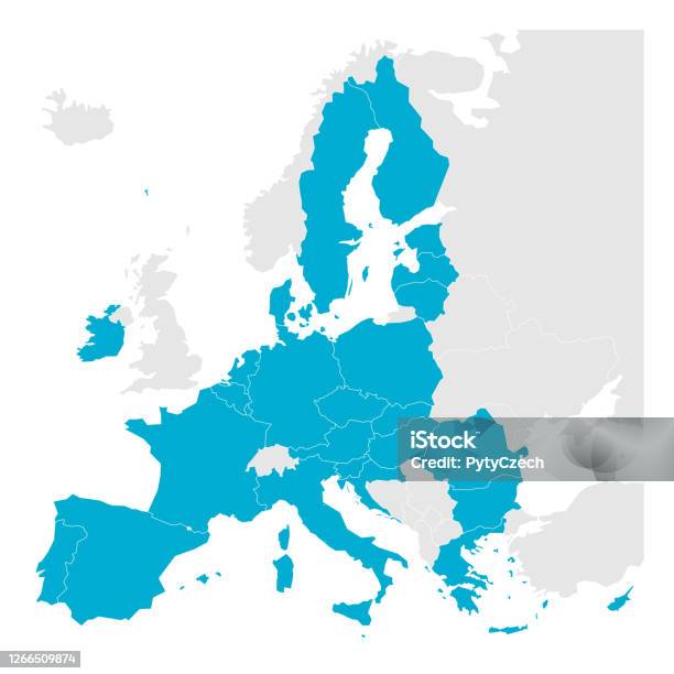 Carte Politique De Leurope Avec Le Bleu Mis En Évidence 27 Union Européenne Ue États Membres Après Le Brexit En 2020 Illustration Simple De Vecteur Plat Vecteurs libres de droits et plus d'images vectorielles de Europe