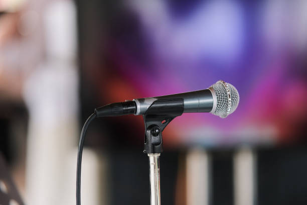 istock Professional studio microphone for voice recording. Sound recording studio. Soundproof room 1266509909