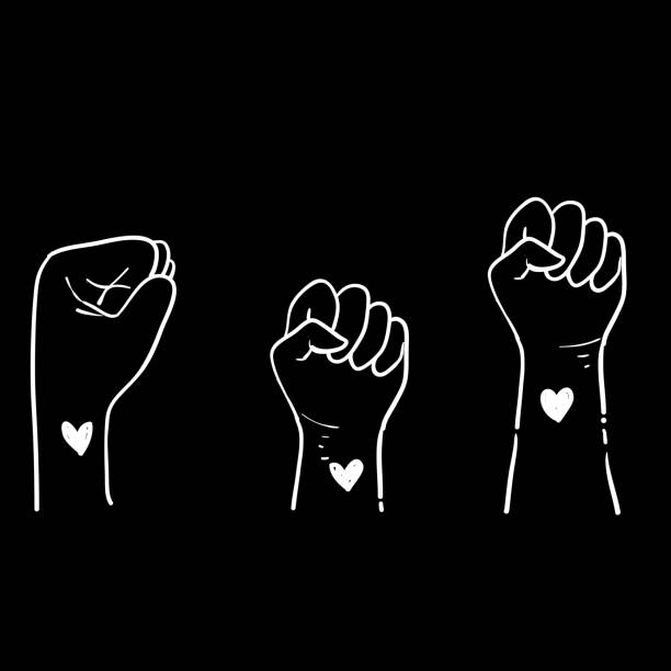 handgezeichnetes faustsymbol für proteste in den usa, um gewalt gegen schwarze zu stoppen. kampf für das menschenrecht von schwarzen in den usa. doodle - hashtag doodle text black stock-grafiken, -clipart, -cartoons und -symbole