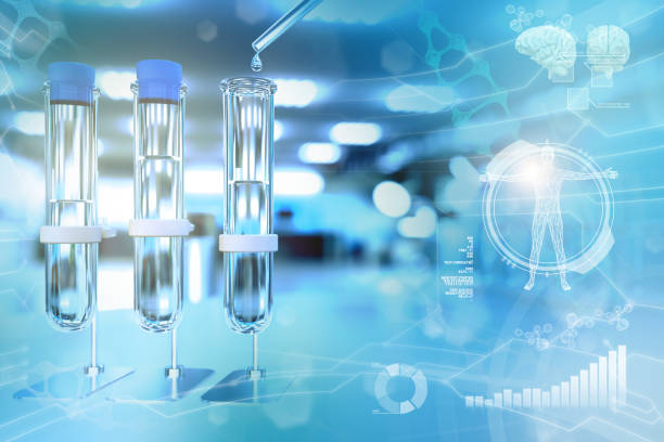 istock drink water quality test for viruses (like covid-2019) concept - laboratory proofs in modern pharmaceutical study office, medical 3D illustration 1266534069