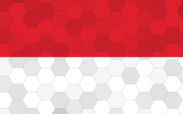 Vector illustration of Monaco flag illustration. Futuristic Monegasque flag graphic with abstract hexagon background vector. Monaco national flag symbolizes independence.