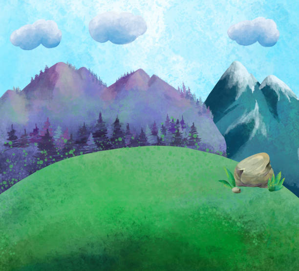 istock Watercolor summer mountain landscape, natural sunny countryside scene. 1266545590