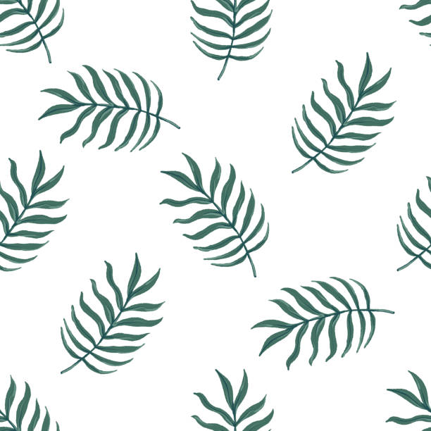 красивый бесшовный вектор тропического узора с пальмовыми листьями на белом фоне. абстрактная летняя текстура - palmleaf stock illustrations