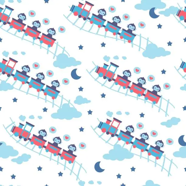 Vector illustration of Monkey's sky train vector illustration seamless pattern